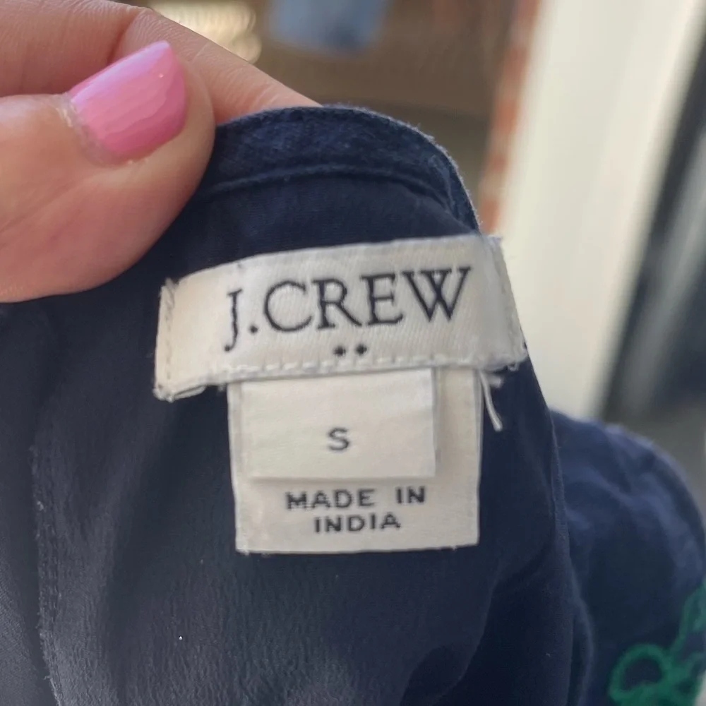 J. Crew Blue and Green Embroidered Linen Blend Sleeveless Sundress, Size Small